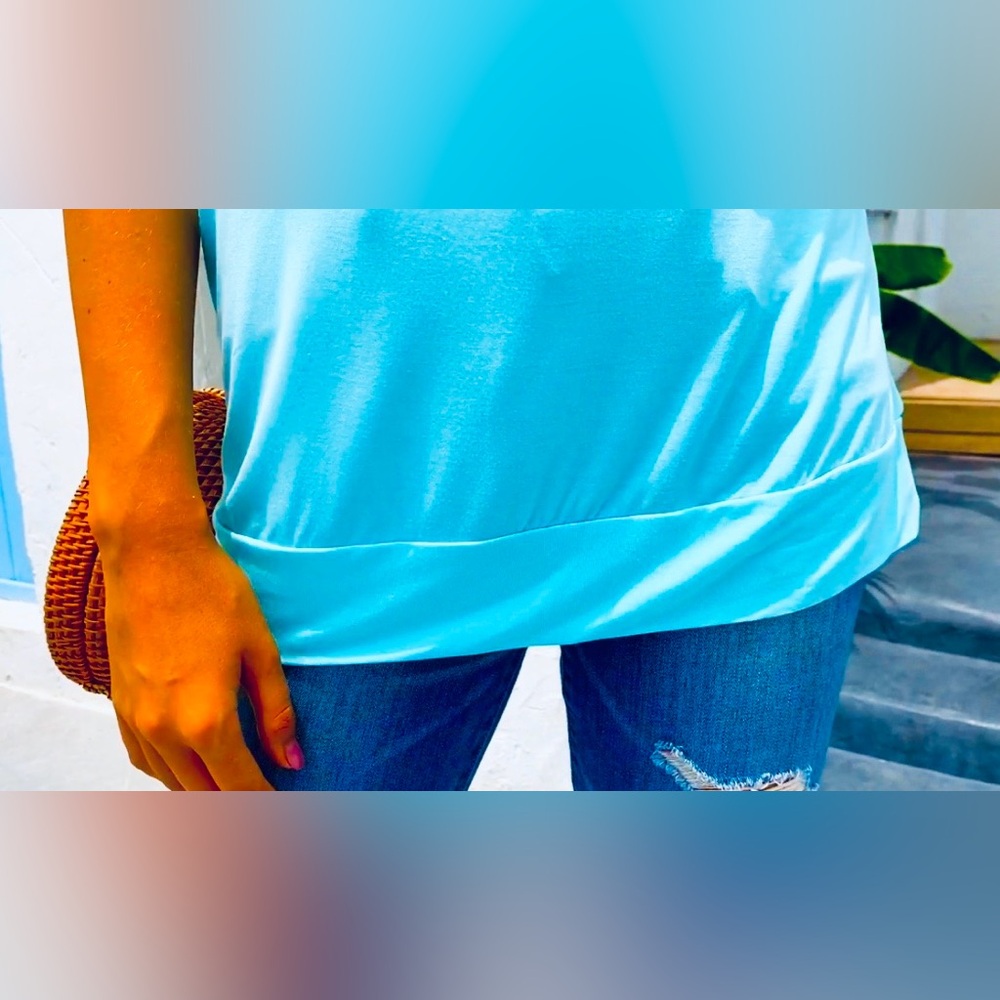 Vibrant Blue Strappy Off-Shoulder Top - Picture 6 of 7